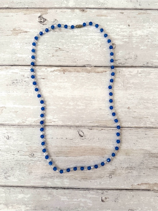 Urban Outfitters Jewelry - Urban Outfitters Blue Clear Beaded Necklace Extra Long 26in Statement Jewelry